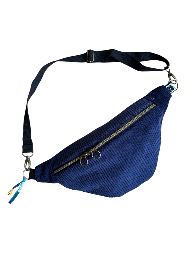 Sac Banane Uni velours côtelé BLEU MARINE