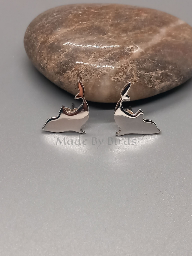 Sterling Silver Hand Cut Dolphin Stud Earrings