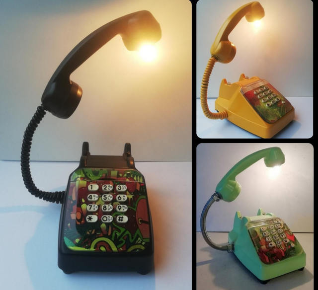 Téléphone à touches, Lampe d'ambiance déco, Téléphone vintage à touches années 80 inspiration Socatel Orange, Artisanat Français