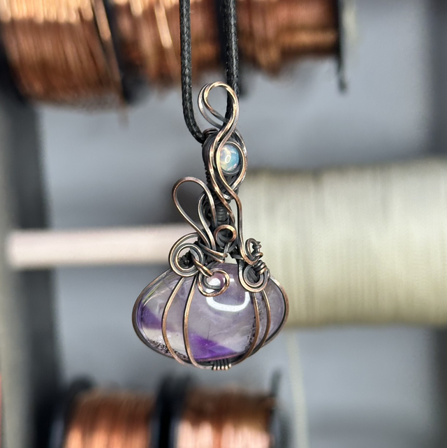 Amethyst Trapiche pure copper wrapped pendant 
