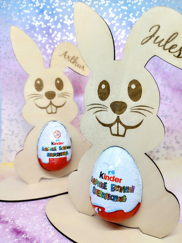 Lapin de Pâques en bois support Kinder