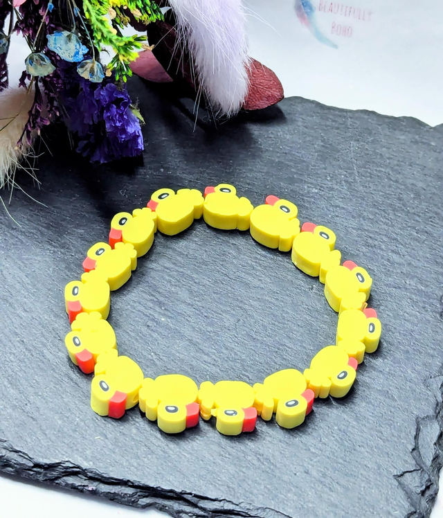 Polymer Clay Duckling Beaded Children&#039;s Stretch Bracelet 