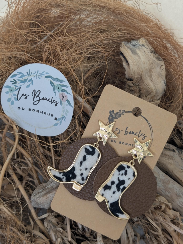 Boucles d&#039;oreilles Country marron santiag try002