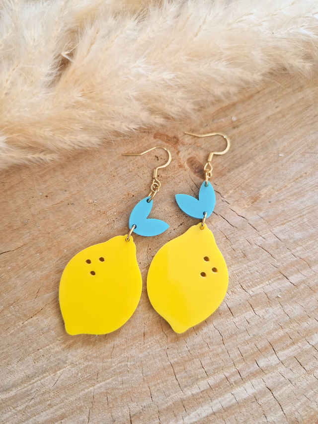 Boucles d'oreilles "Citrons" - Sur crochets dorés