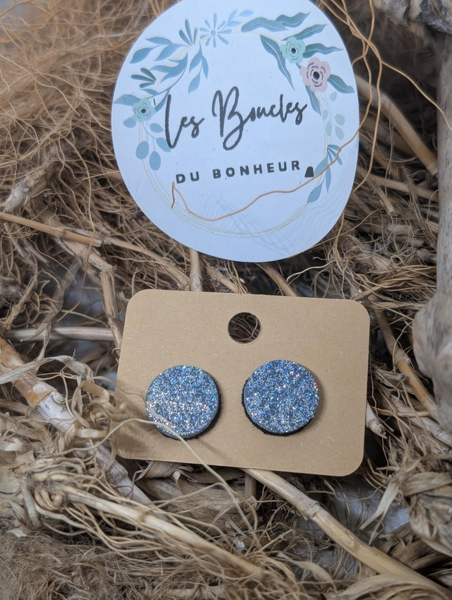 Boucles d&#039;oreilles puces argenté paillettes pu037