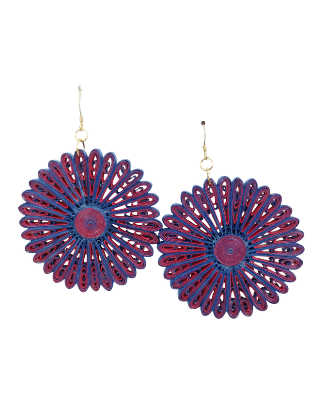 Grande boucles d'oreilles bleu et rouge - Gold filled