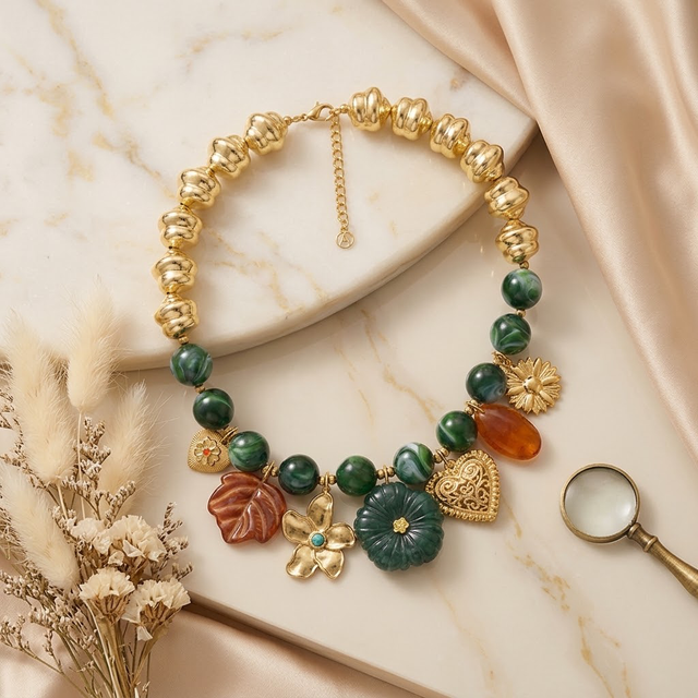 Collana Foglie d'Autunno Verde