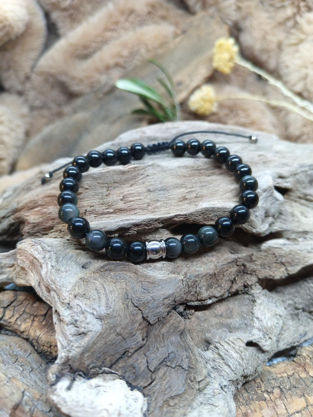 Bracelet Homme KÉLYAN Ajustable Obsidienne Œil Céleste