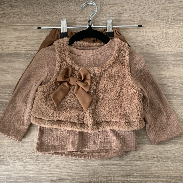 3-delige set rok trui met bodywarmer bruin 