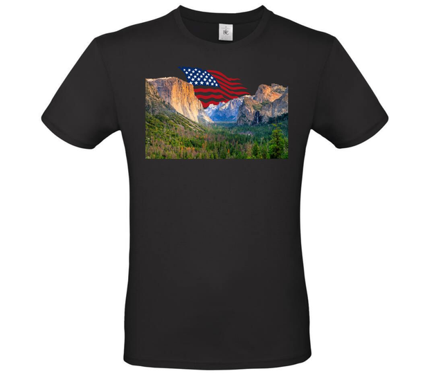 tee-shirt shop imprimé thème Yosemite, emblèmes pays du monde.