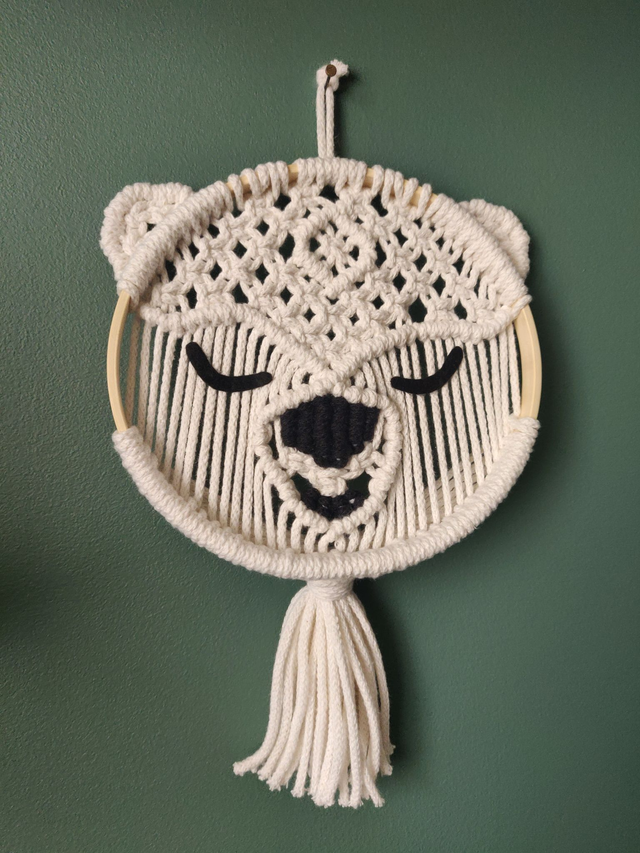 Décoration murale en macramé - Modèle &quot;OURS POLAIRE&quot; (1)