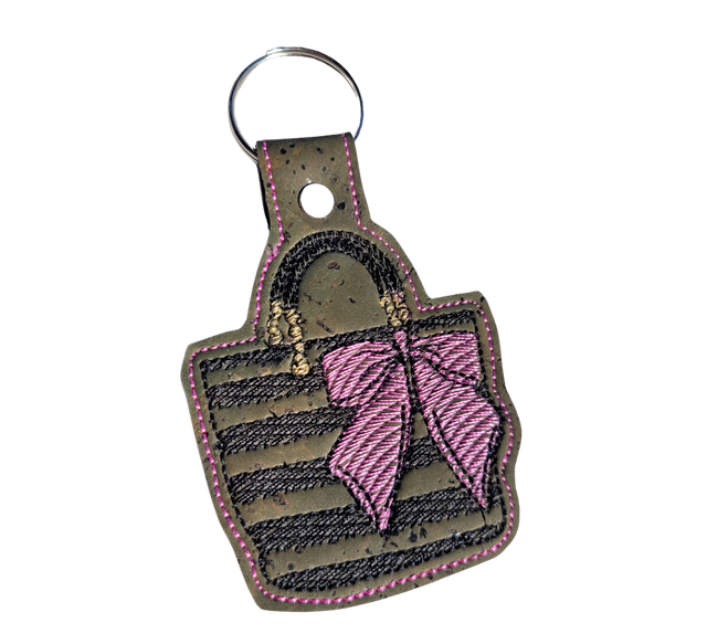 Porte clés sac en liège brodé