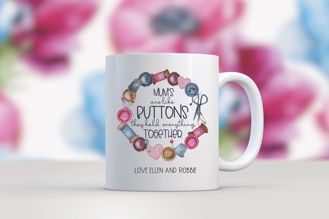 Personalised Button Mum, Mummy, Mother, Stepmum Mug
