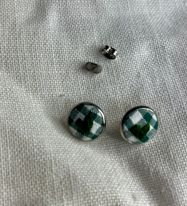 Boucles d’oreilles Marcelle plate (VERSION ARGENT) vert/vichy
