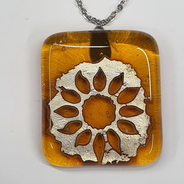 Yellow sunflower silver surround 2 pendant NEW 