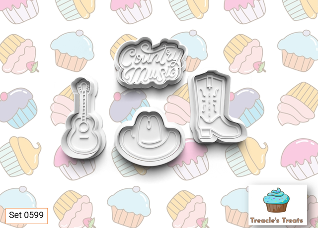 Country Music Theme Fondant/cookie stamps with cutters 