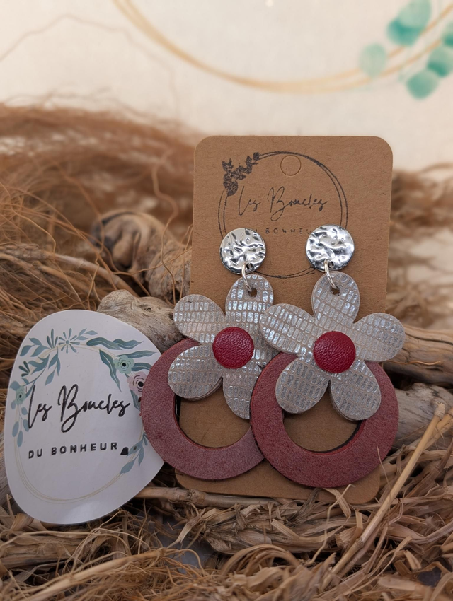 Boucles d&#039;oreilles Baby Marguerite argenté rouge mo139