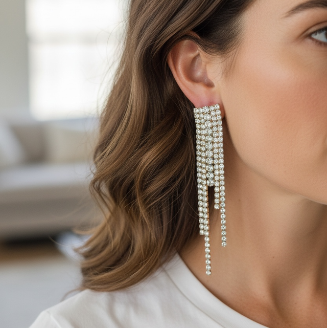 Boucles strass pendantes 5 rangs