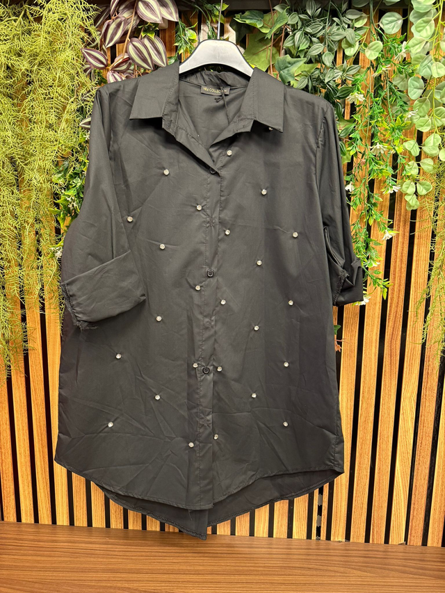 Blouse met strass zwart