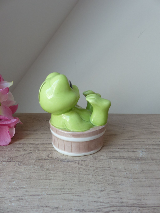 COLLECTION TIRELIRE - Grenouille dans son bain, Tirelire Grenouille Vintage, Figurine grenouille décoration salle de bain, Frog Home Decor