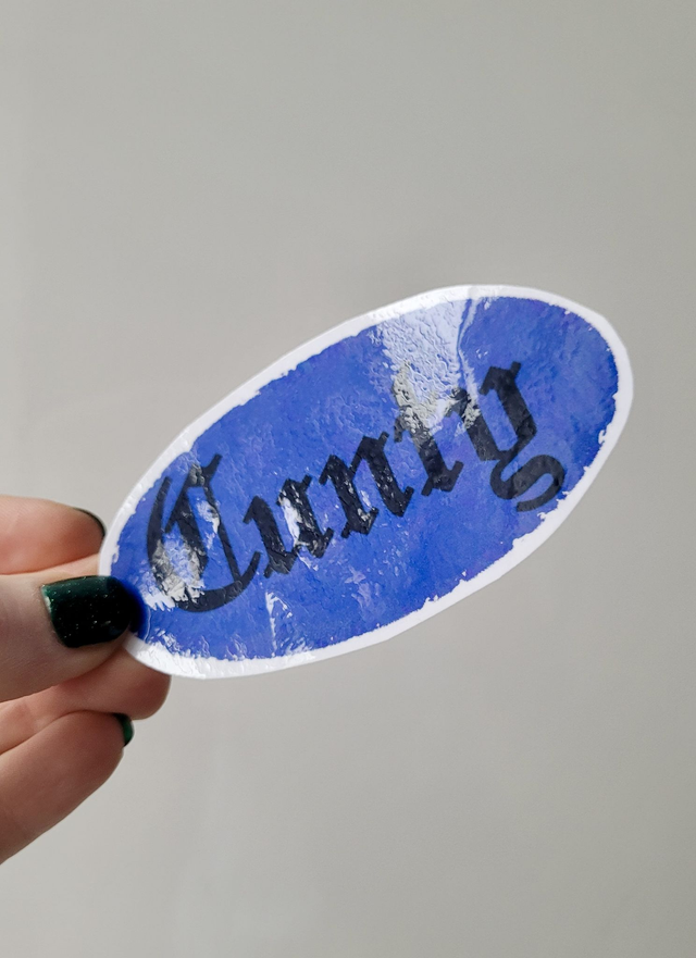 Cunty Old English Blue Glossy Vinyl Oval Sticker