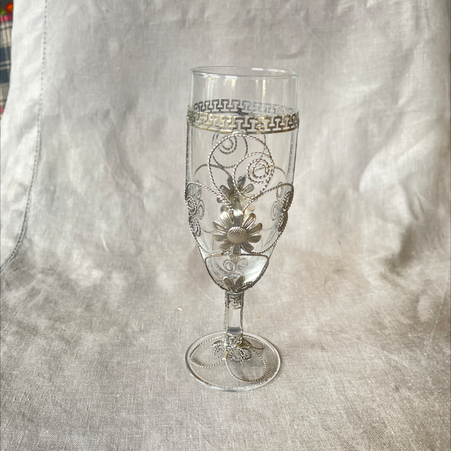 Sektglas mit Silber Verzierung  handarbeit