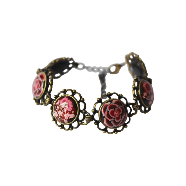Bracelet rétro fleurs rouges