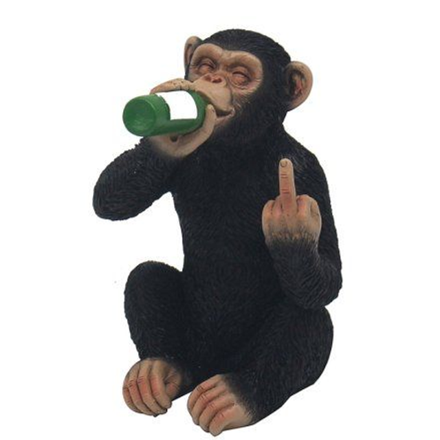 Cheeky Monkey with beer and middle finger up