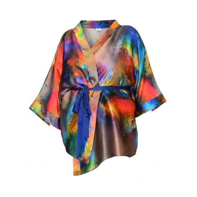Kimono Cousu Soie en soie multicolore vibrante – Taille unique 44-56