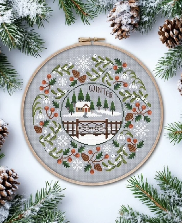 Winter Seasonal Circle Cross Stitch Kit Little Dove Designs