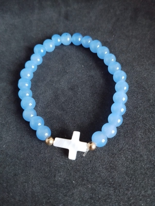 Bracelet en Larimar & Croix en Nacre