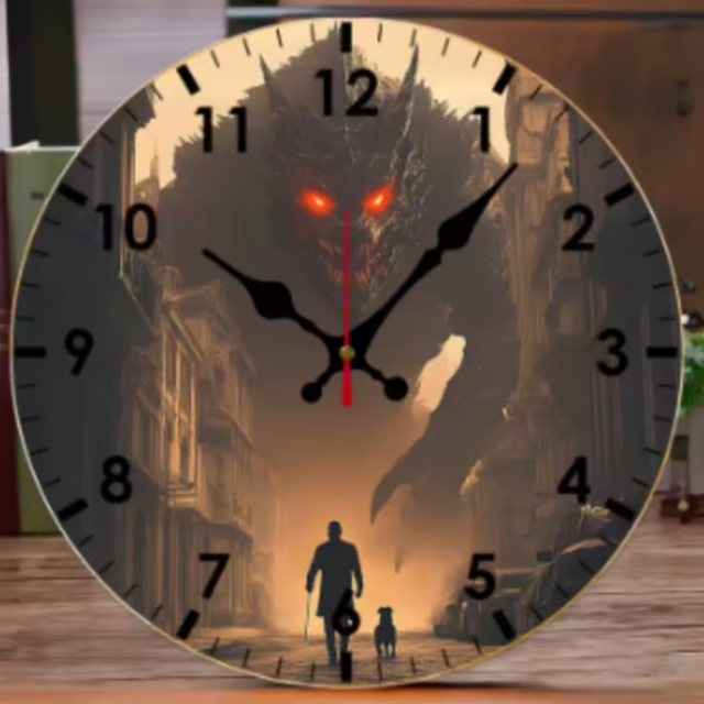 Ronde wandklok van hout Monster (25cm)