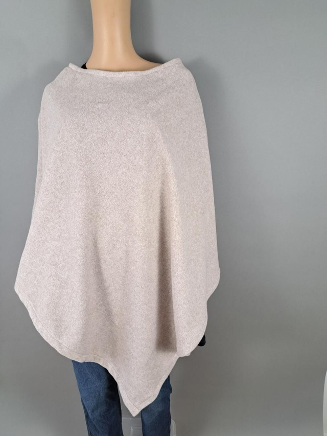 Baumwollfleece Poncho taupe glatter Saum