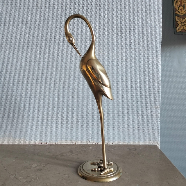 Sculpture vintage Laiton doré Grue vers 1950