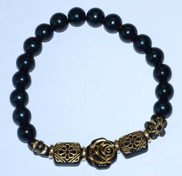 B80 - Bracelet perle acrylique ton noir et doré