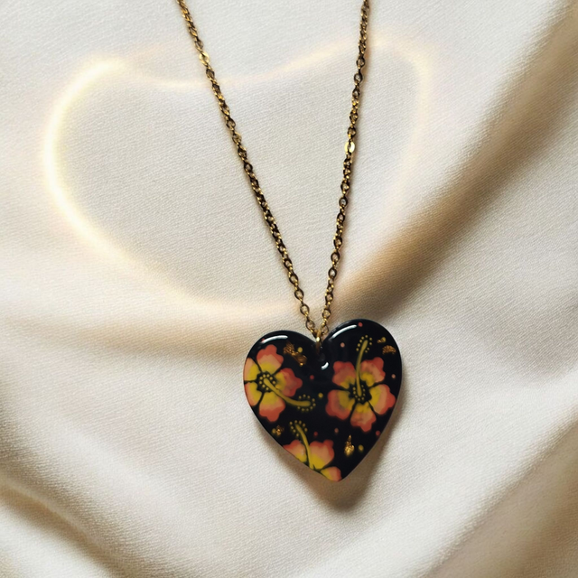 Collier dessiné Flora acier inoxydable jaune orange