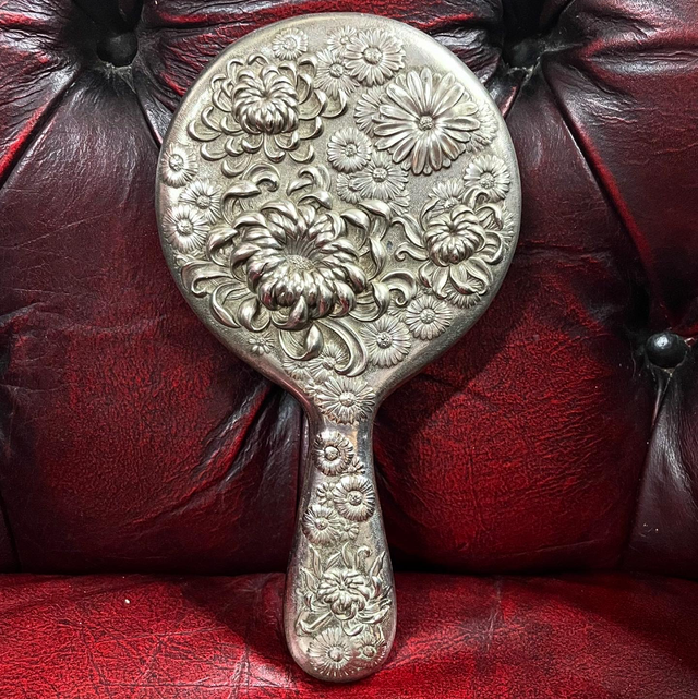A Japanese Antique Repoussé Vanity Dresser Hand Mirror