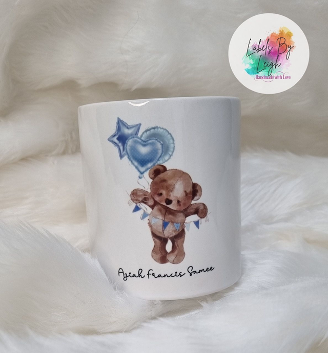 Personalised Cute Teddy Balloon Money Box in Pink or Blue