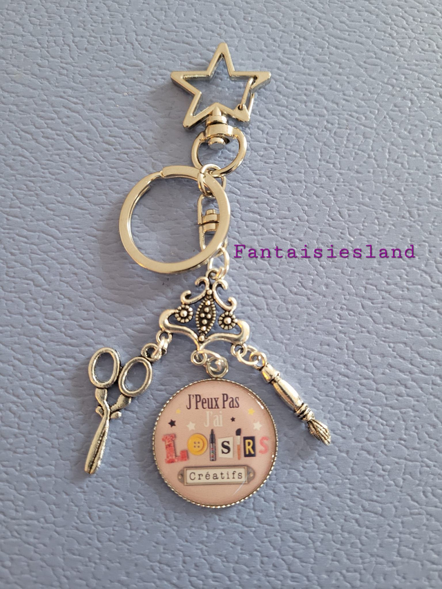 Accroch-clés argenté - J'peux pas j'ai loisirs créatifs
