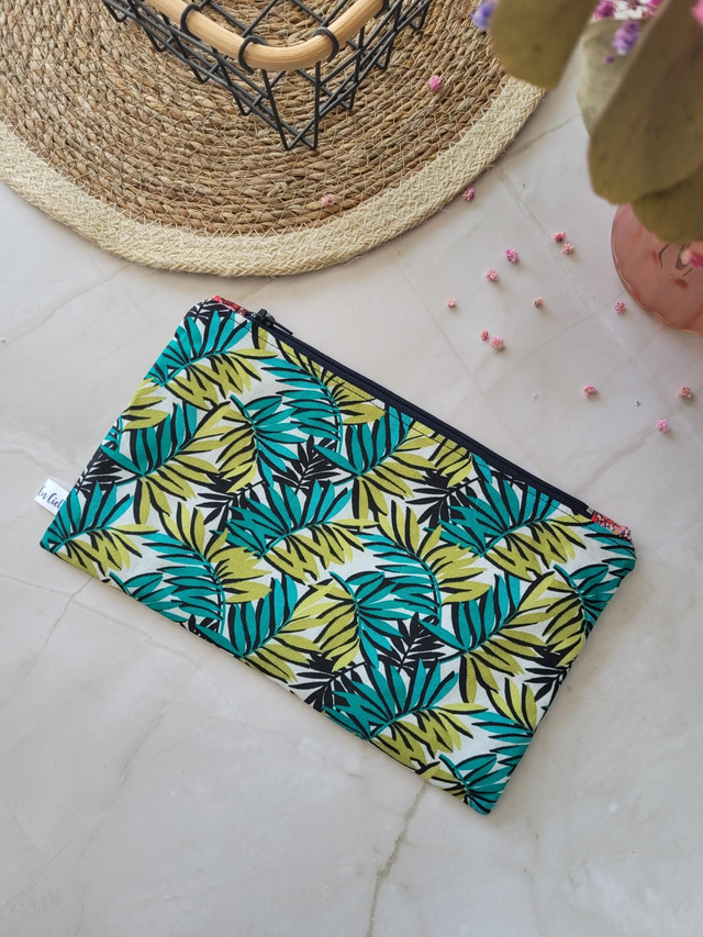 Pochette zippée feuillage