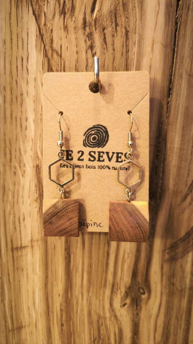 Boucles d'oreilles pendantes bois de Aubépine - 250192
