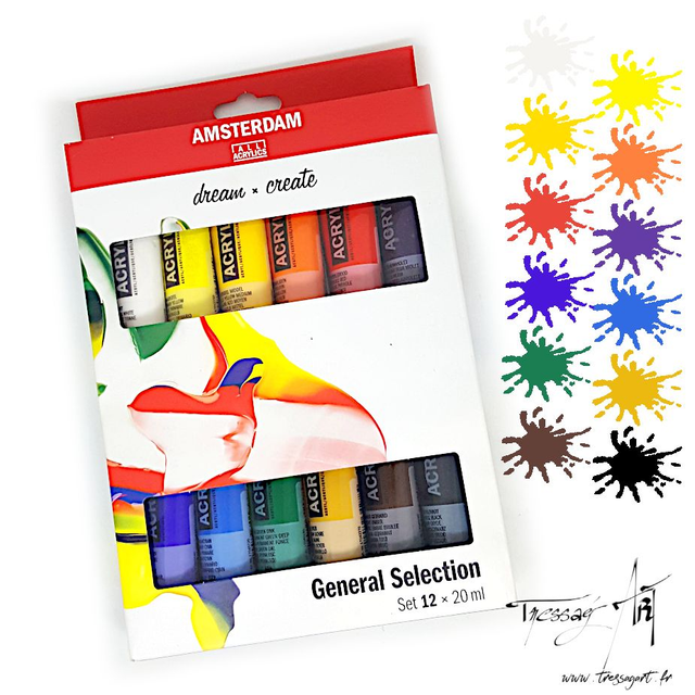 AMSTERDAM - SET 12 TUBES PEINTURE ACRYLIQUE 20ML - AM004