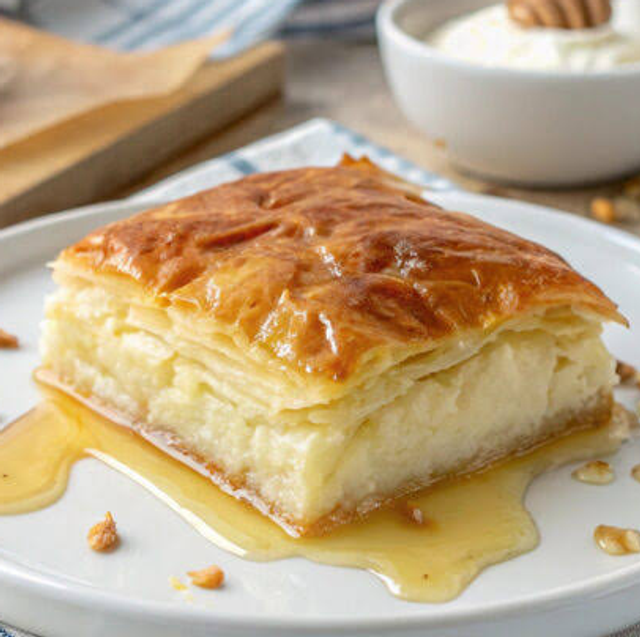 49 Galaktobureko traditionelles greek Dessert aus Filoteig gefüllt mit einer cremigen Grießpudding