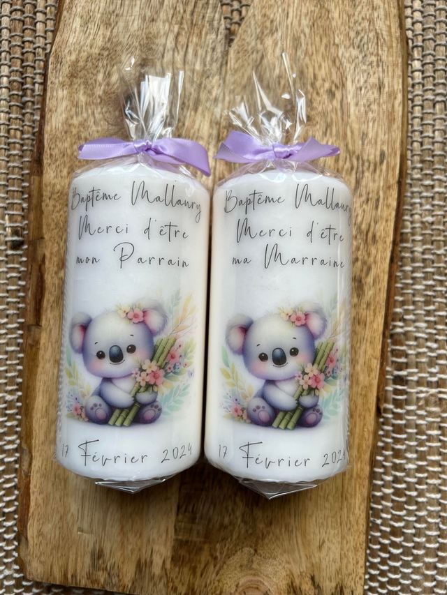 Bougie baptême personnalisée thème Koala