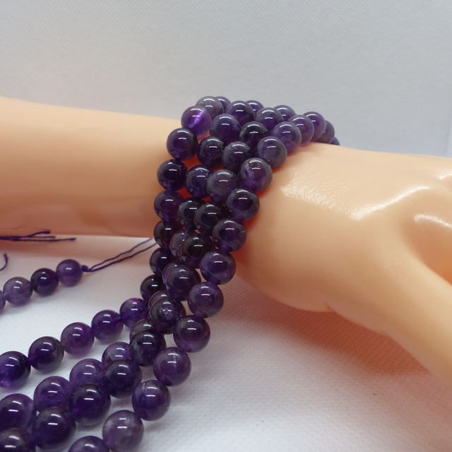 Améthyste Violette / Fil de Perles en 8 mm / Boules en Pierres Naturelles Rondes et Polies