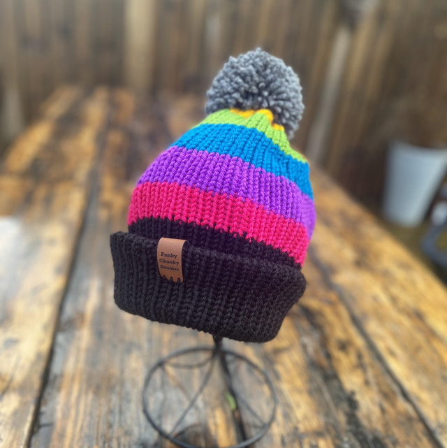 🎡 Funky Chunky Bobble Hat – Neon Carnival – Handmade in Scotland