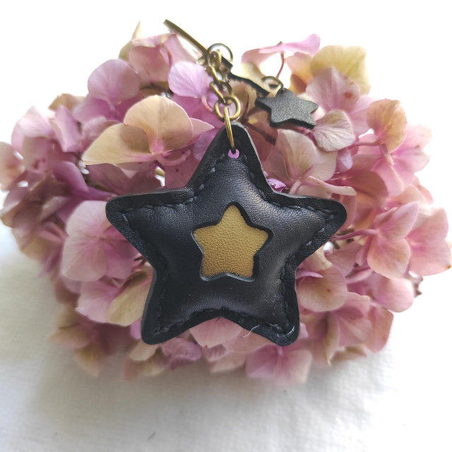 Porte clés étoile noire et dorée 