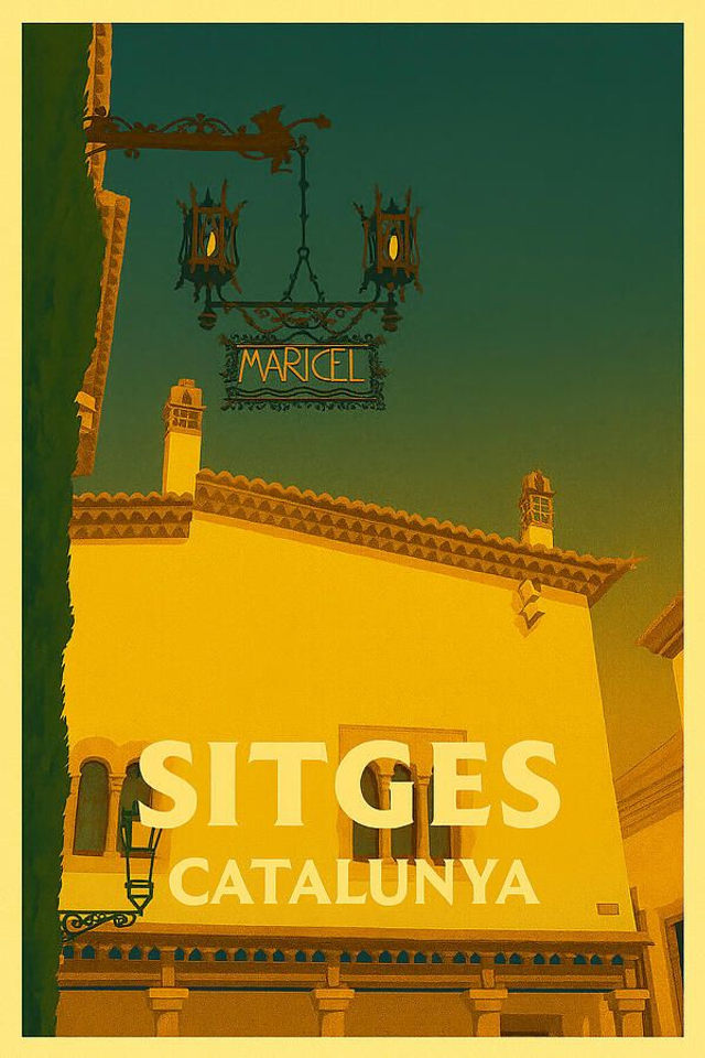 Palau de Maricel Sitges Catalunya Vintage Travel Poster Retro España Mediterráneo Arte de la pared