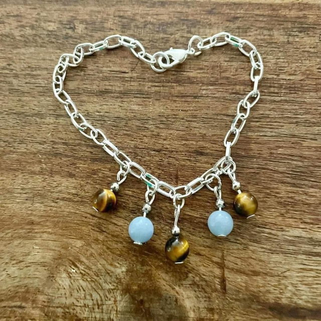 Angelite & Tiger’s Eye bracelet fit up to 7.5”