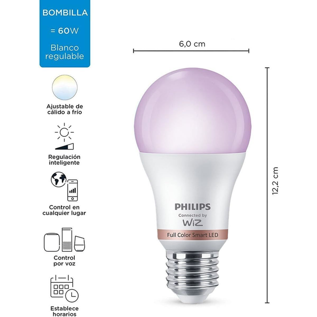 Philips Wiz Full Colors F 8.5W E27 806LM Ampoule Smart (2200-6500K)